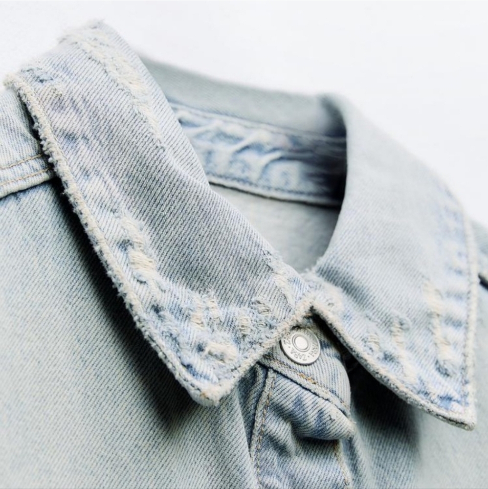 RIPPED TRF DENIM OVERSHIRT SIZE XS - Picture 3 of 5